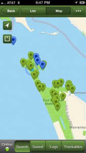Fort Stevens has a bunch of caches located in it!  (screen shot of my iPhone app)