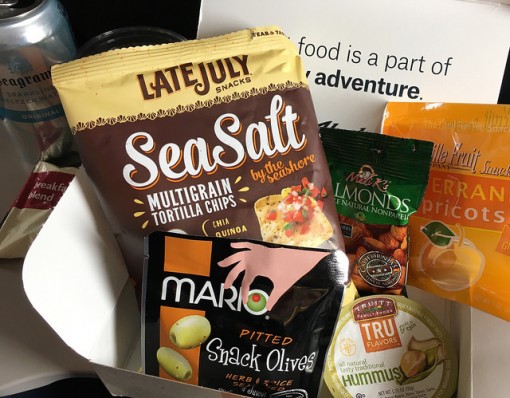 Alaska Airlines gave me a free meal box because their credit card machine wasn't working properly: Mediterranean Tapas. It was tasty and just enough to eat.